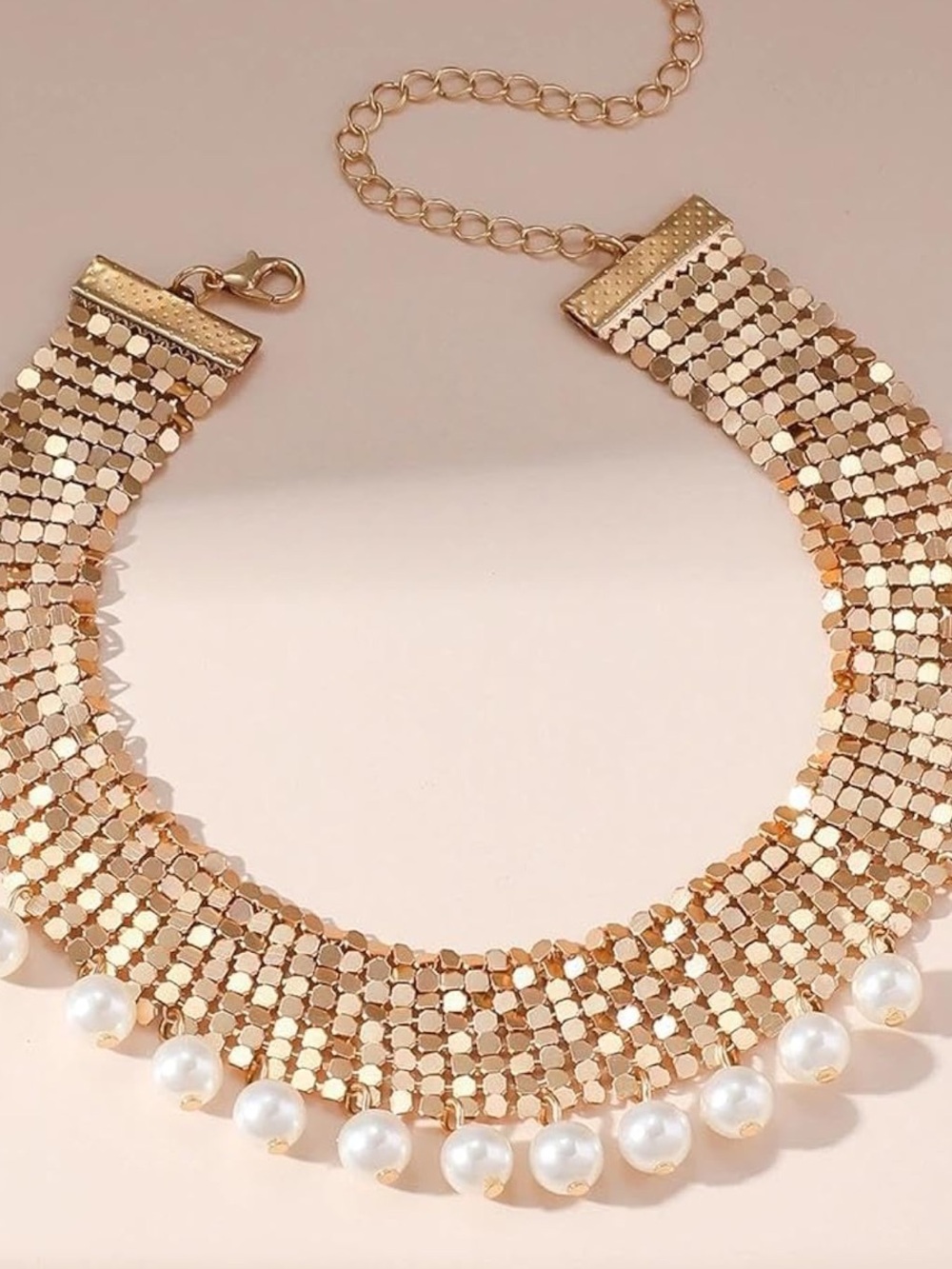 Anthropologie Gold Mesh Choker with Pearl Fringe - Picture 5 of 6